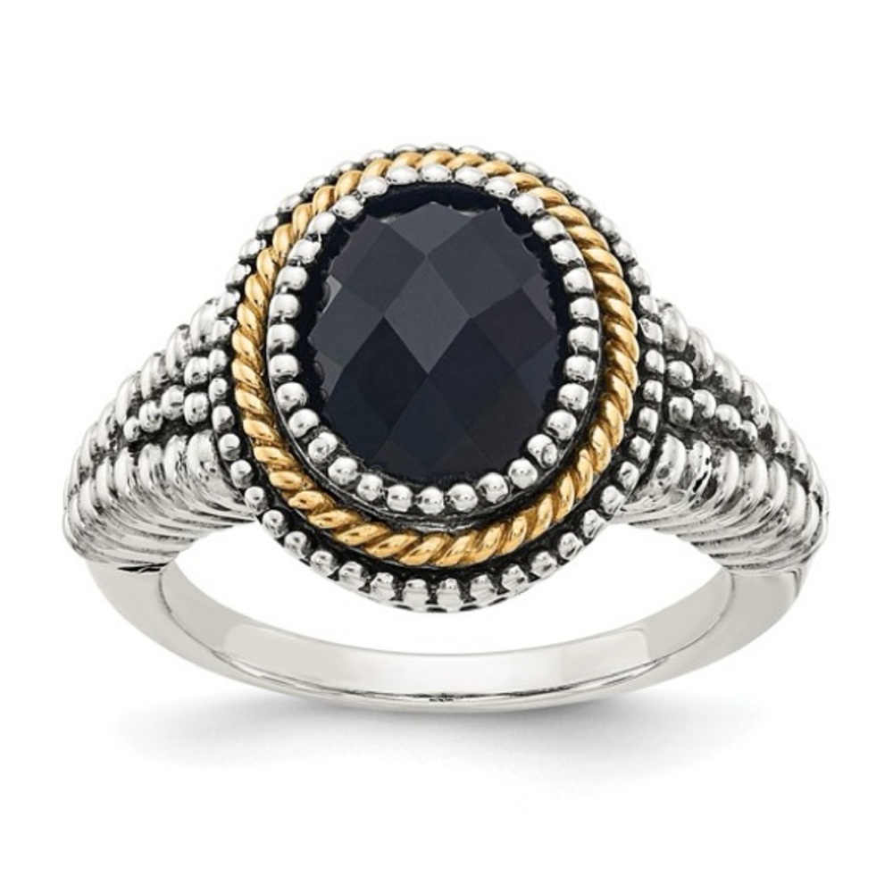 Shey Couture Sterling Silver & 14K Gold Checkerboard Black Onyx Ring